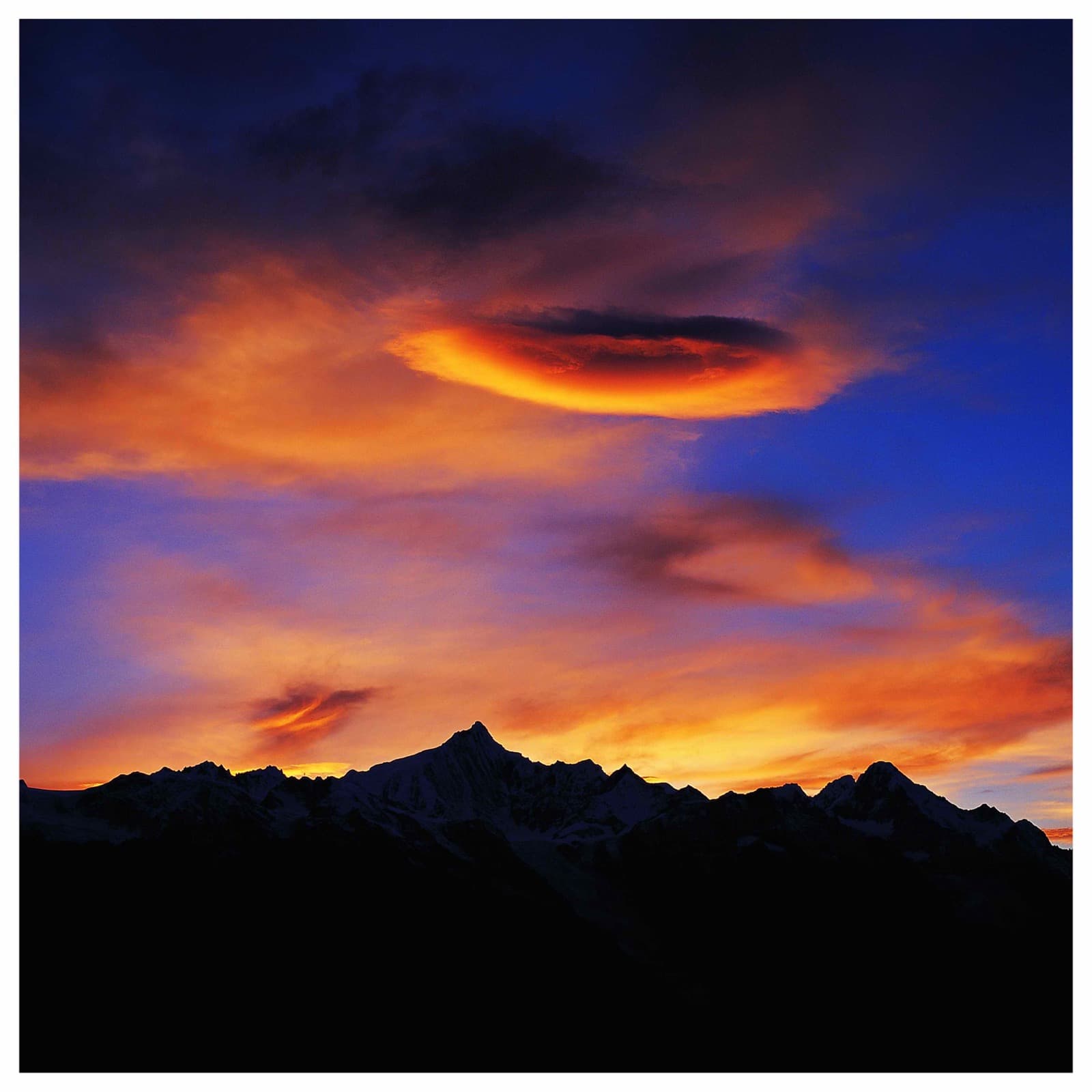 Dramatic sunset over mountain range